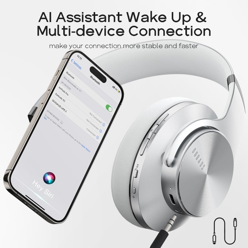 DOQAUS Bluetooth Headphones Over Ear, 90H Playtime, 3 EQ Modes, HiFi Audio, ENC Mic, Reinforced Durable Frame & Soft Earpads for Extended Wear, Phone, PC, Travel - Image 5