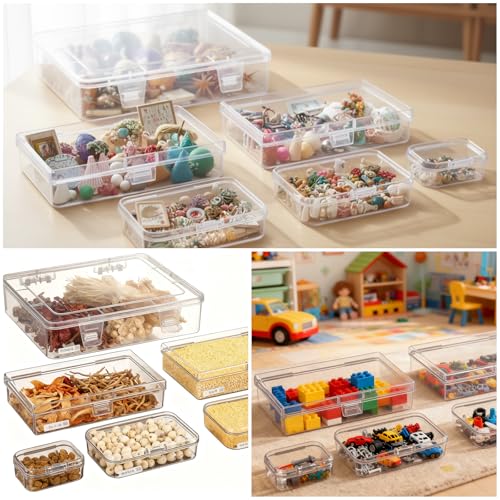 Goodma 28 Pieces Mixed Sizes Rectangular Empty Mini Clear Plastic Organizer Storage Box Containers with Hinged Lids for Small Items and Other Craft Projects - Image 3