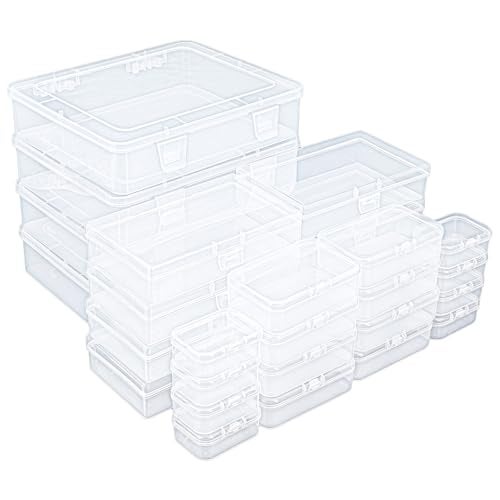 Goodma 28 Pieces Mixed Sizes Rectangular Empty Mini Clear Plastic Organizer Storage Box Containers with Hinged Lids for Small Items and Other Craft Projects - Image 1