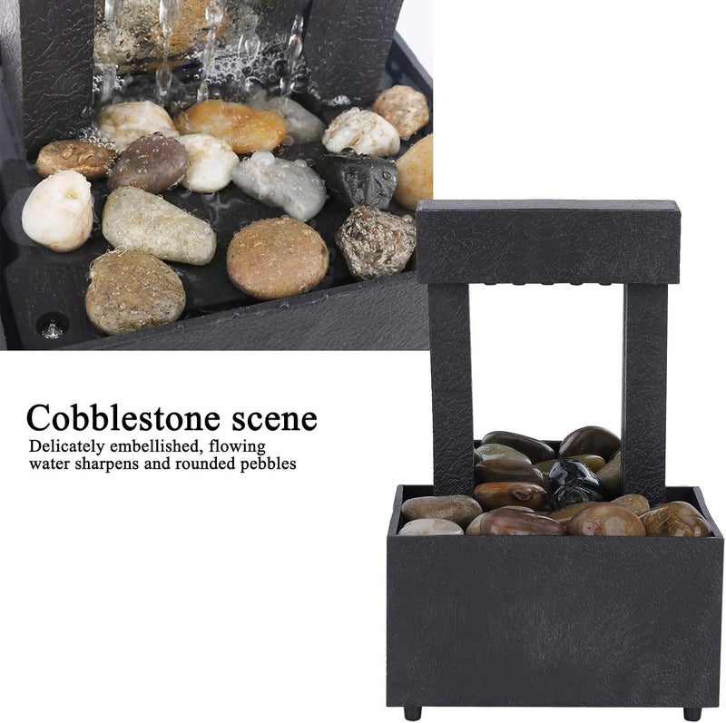 klarako Tabletop Fountain with LED Lights, Lighted Waterfall Desktop Fountain Decorative Indoor USB or Battery Powered Relaxation Water Fountains with Stones for Home Office Living Room Bedroom - Image 3