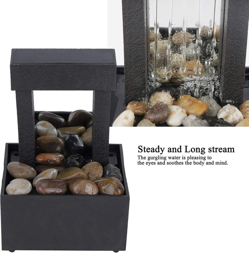 klarako Tabletop Fountain with LED Lights, Lighted Waterfall Desktop Fountain Decorative Indoor USB or Battery Powered Relaxation Water Fountains with Stones for Home Office Living Room Bedroom - Image 4