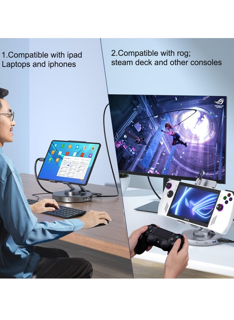 Excefore قاعدة إرساء لجهاز iPad Pro، Steam Deck، ROG Ally، 10 في 1 مع قارئ HDMI SD TF 4.0 بدقة 4K@60Hz، وGigabit Ethernet RJ45 100W PD، والصوت، وUSB A، وUSB C، وحامل تابلت قابل للطي من النوع C - Image 2
