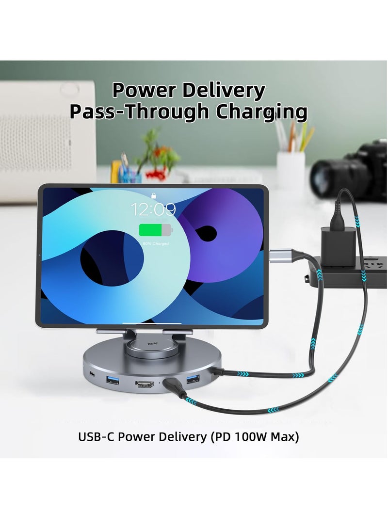 Excefore قاعدة إرساء لجهاز iPad Pro، Steam Deck، ROG Ally، 10 في 1 مع قارئ HDMI SD TF 4.0 بدقة 4K@60Hz، وGigabit Ethernet RJ45 100W PD، والصوت، وUSB A، وUSB C، وحامل تابلت قابل للطي من النوع C - Image 3