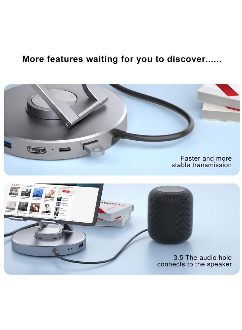 Excefore قاعدة إرساء لجهاز iPad Pro، Steam Deck، ROG Ally، 10 في 1 مع قارئ HDMI SD TF 4.0 بدقة 4K@60Hz، وGigabit Ethernet RJ45 100W PD، والصوت، وUSB A، وUSB C، وحامل تابلت قابل للطي من النوع C - Image 5