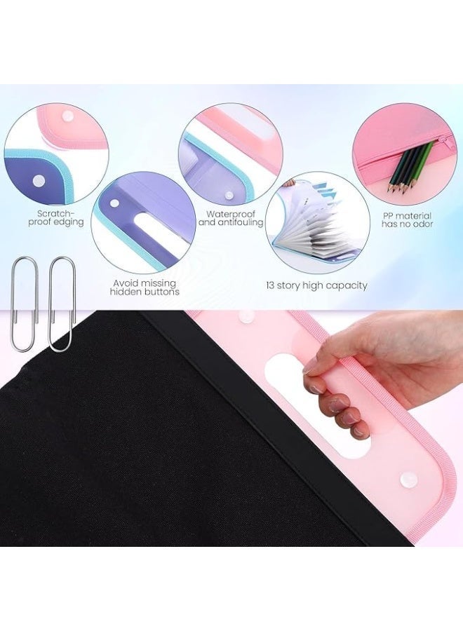 سوبريم مجلد ملف 4pcs a4 ، منظم ملف 13 جيبًا مع تسمية a4 توسيع ملف عمودي مع منظم مستند إيصال محمول للمدرسة المكتبية - Image 3