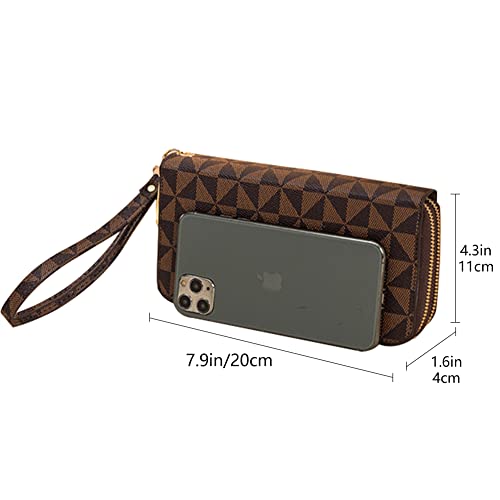 Veki Women's Wallet Double Zipper Pocket Wallets with Wrist Strap, Leather Credit Card Purse for Women Men (Brown) - Image 3