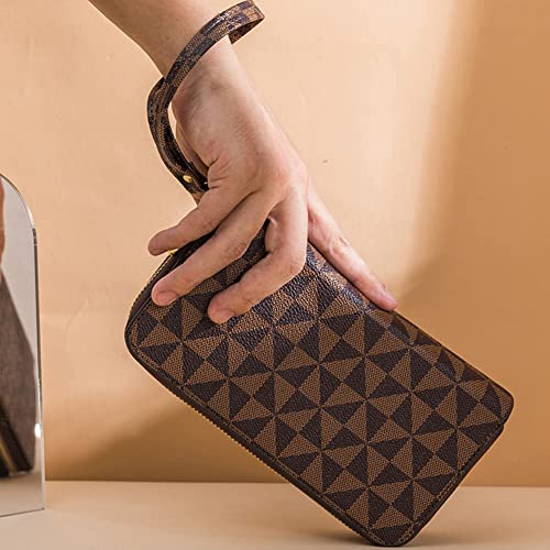 Veki Women's Wallet Double Zipper Pocket Wallets with Wrist Strap, Leather Credit Card Purse for Women Men (Brown) - Image 4