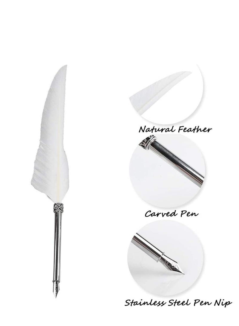 Pen Lightweight Stationery Gift Box, Notebook, Feather Pen, Ink Bottle Pen School Pen for Student, Elegant Feather Quill Pen, Gift/for Birthday Party, Home Decor (Empty Ink Bottle, White) - Image 5