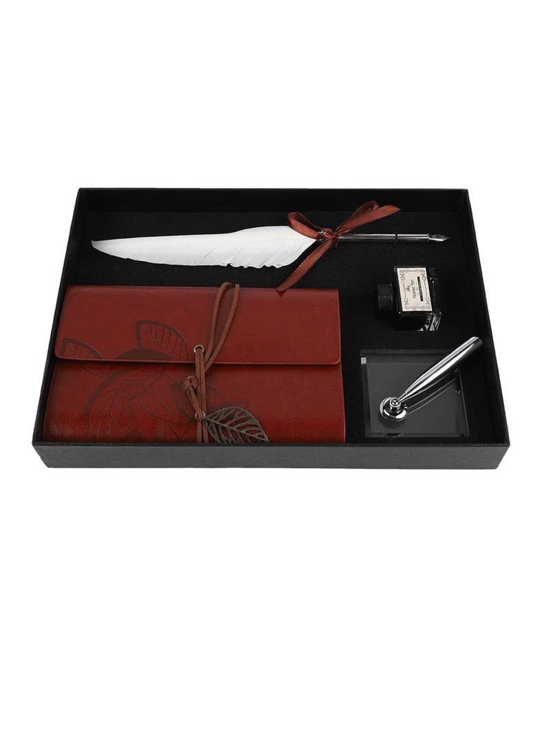 Pen Lightweight Stationery Gift Box, Notebook, Feather Pen, Ink Bottle Pen School Pen for Student, Elegant Feather Quill Pen, Gift/for Birthday Party, Home Decor (Empty Ink Bottle, White) - Image 1