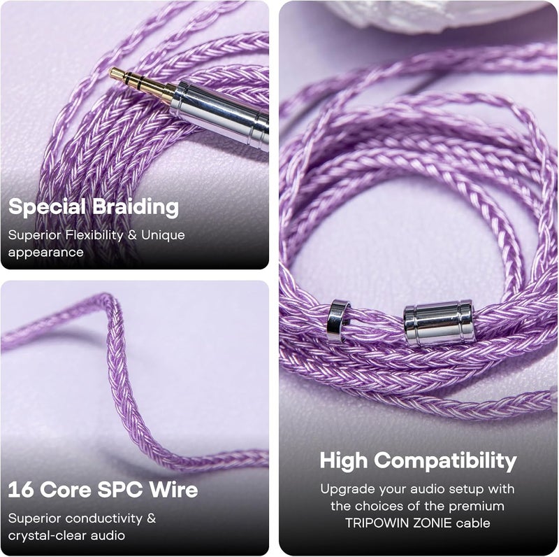 Linsoul Tripowin Zonie IEM Cable - 16 Core Silver Plated Earphone Upgrade, 1.25m SPC for ZS10 PRO, AS10 PRO, ZSN PRO X, Lavender - Image 3