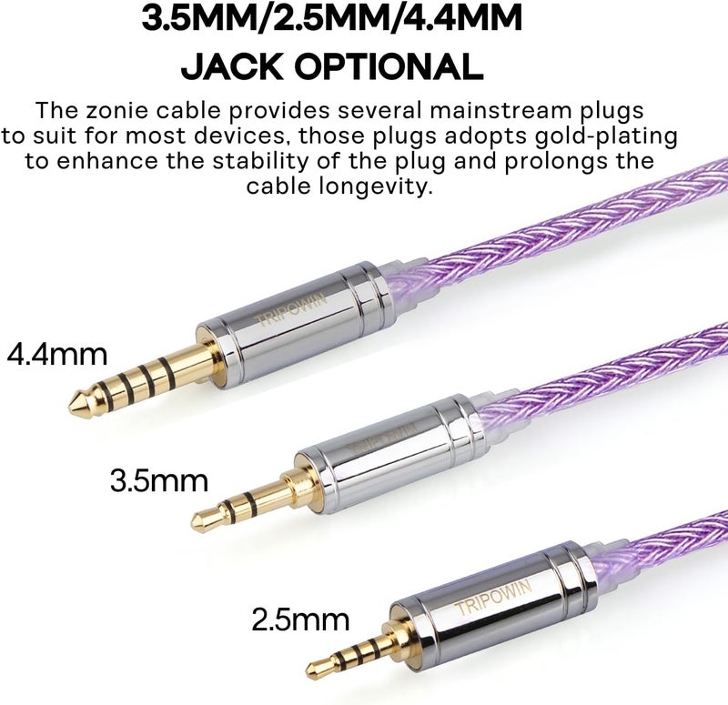 Linsoul Tripowin Zonie IEM Cable - 16 Core Silver Plated Earphone Upgrade, 1.25m SPC for ZS10 PRO, AS10 PRO, ZSN PRO X, Lavender - Image 5