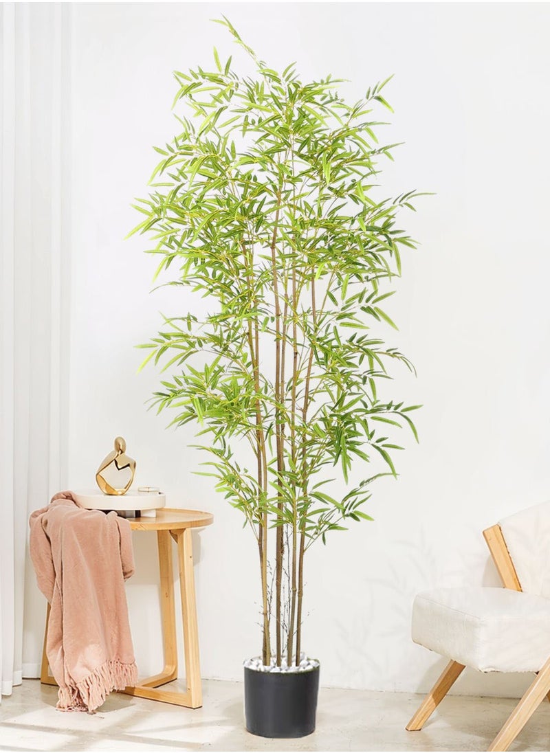 FPC Artificial Bamboo Tree, Real Touch Technology, Artificial Plant with 7 Trunks, Ideal for Home Office Indoor Decoration Equipped With Black Basin and White Stone  - Image 2