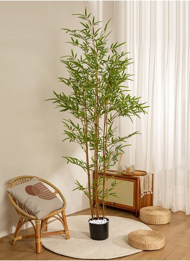 FPC Artificial Bamboo Tree, Real Touch Technology, Artificial Plant with 7 Trunks, Ideal for Home Office Indoor Decoration Equipped With Black Basin and White Stone  - Image 3
