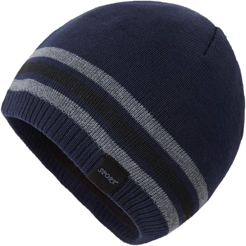OMECHY Mens Winter Warm Knitting Hats Plain Skull Beanie Cuff Toboggan Knit Cap - Image 1