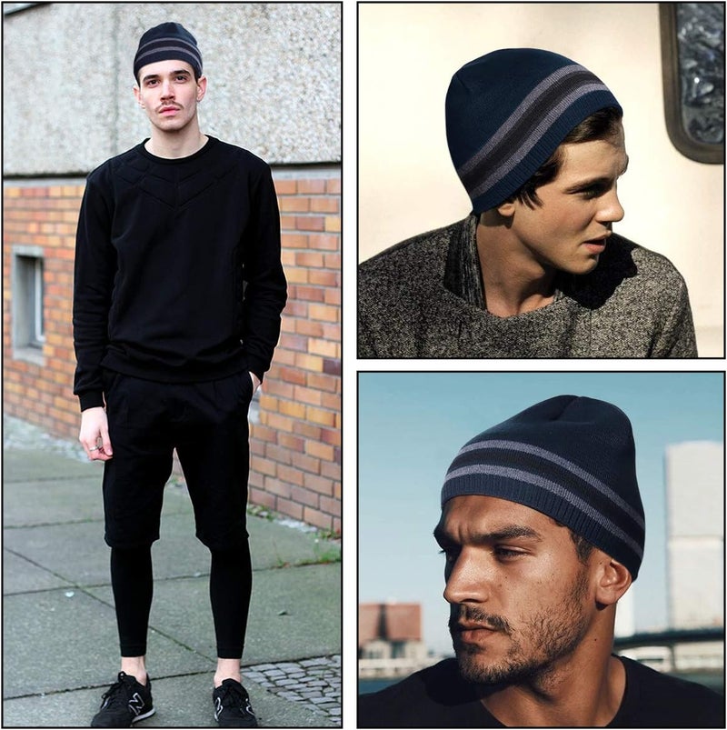 OMECHY Mens Winter Warm Knitting Hats Plain Skull Beanie Cuff Toboggan Knit Cap - Image 2