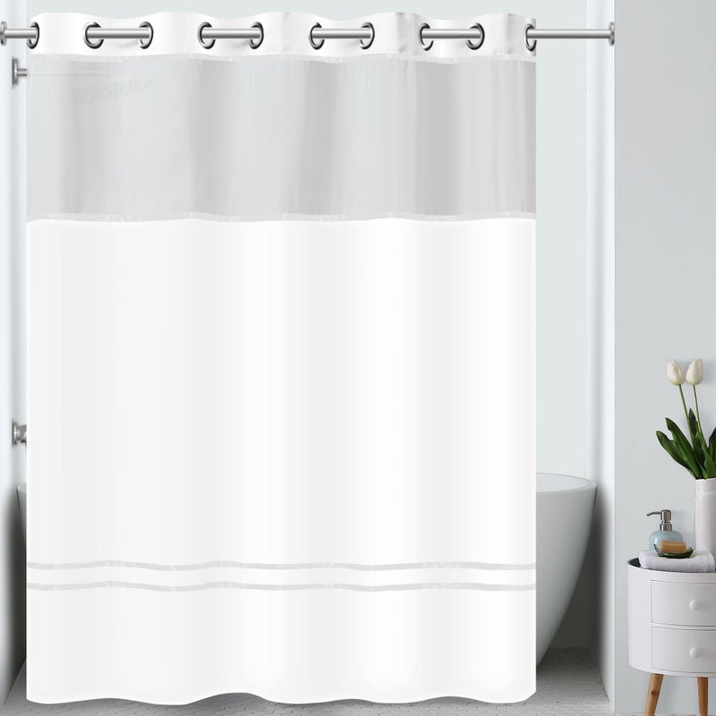 Hookless Its A Snap Escape 3in1 Shower Curtain With Sheer Top Window FlexOn Rings Fabric Liner 71 x 74 White