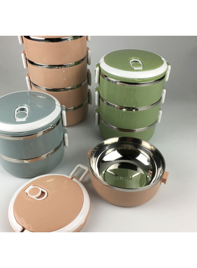 Stainless Steel Insulated Lunch Box Student Round Double-layer Lunch Box Office Worker Multi-layer Lunch Box Gift Printed Logo-Specifications:Nordic Square Buckle-Quality-Color:Single Layer 100 Pcs/box - Image 2