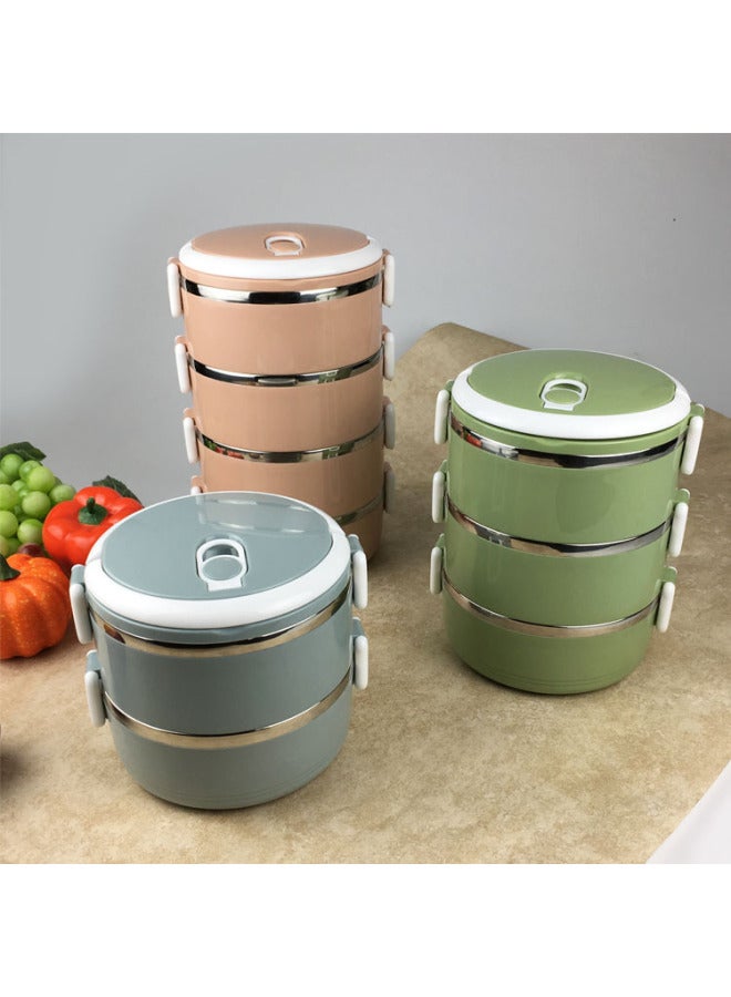 Stainless Steel Insulated Lunch Box Student Round Double-layer Lunch Box Office Worker Multi-layer Lunch Box Gift Printed Logo-Specifications:Nordic Square Buckle-Quality-Color:Single Layer 100 Pcs/box - Image 3