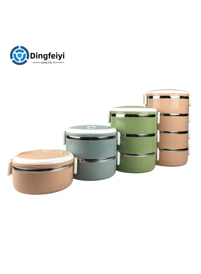 Stainless Steel Insulated Lunch Box Student Round Double-layer Lunch Box Office Worker Multi-layer Lunch Box Gift Printed Logo-Specifications:Nordic Square Buckle-Quality-Color:Single Layer 100 Pcs/box - Image 5