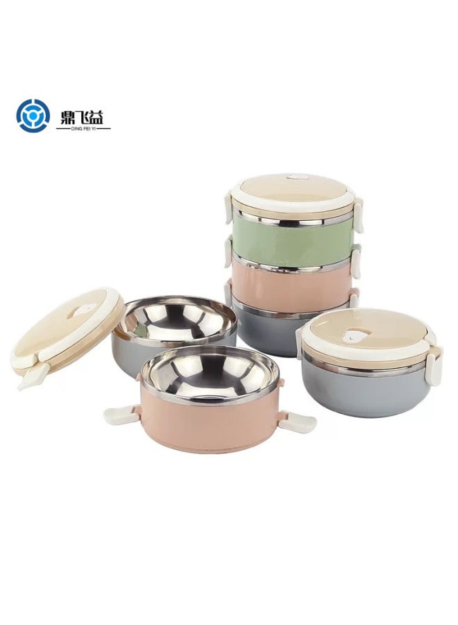 Stainless Steel Insulated Lunch Box Student Round Double-layer Lunch Box Office Worker Multi-layer Lunch Box Gift Printed Logo-Specifications:Nordic Square Buckle-Quality-Color:Single Layer 100 Pcs/box - Image 1