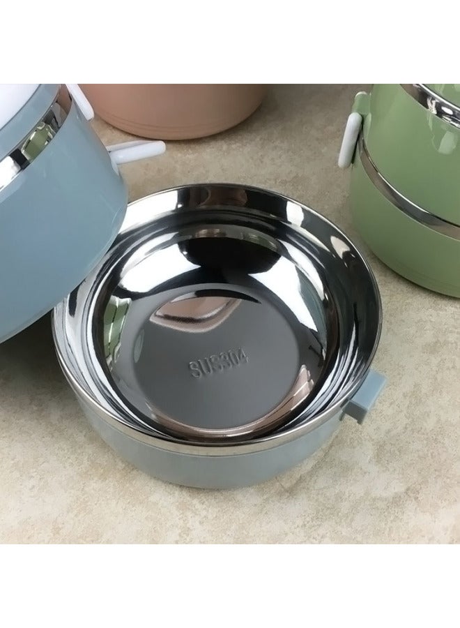 Stainless Steel Insulated Lunch Box Student Round Double-layer Lunch Box Office Worker Multi-layer Lunch Box Gift Printed Logo-Specifications:Nordic Square Buckle-Quality-Color:Single Layer 100 Pcs/box - Image 4