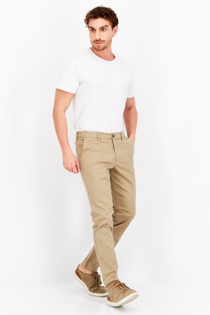 SELECTED Men Slim Fit Solid Chino Pants, Beige - Image 3