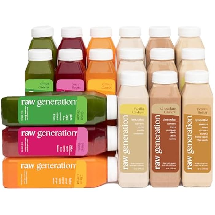 Raw Generation تنظيف بروتين الجيل الخام - تنظيف عصير وسموذي لمدة 3 أيام لفقدان الوزن، وبناء العضلات النحيفة، وتقليل الانتفاخ وزيادة الطاقة - 18 زجاجة لدعم التمارين وإعادة ضبط نظامك الغذائي - Image 1