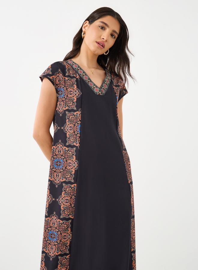 Take Two Contrast Printed V-Neck Short Sleeve Maxi Dress - Image 3