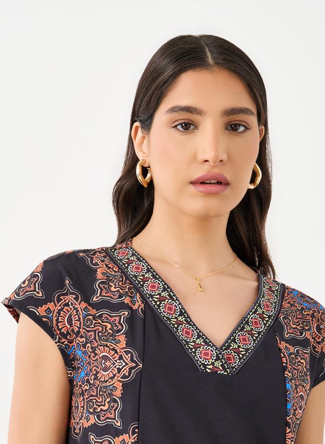 Take Two Contrast Printed V-Neck Short Sleeve Maxi Dress - Image 4