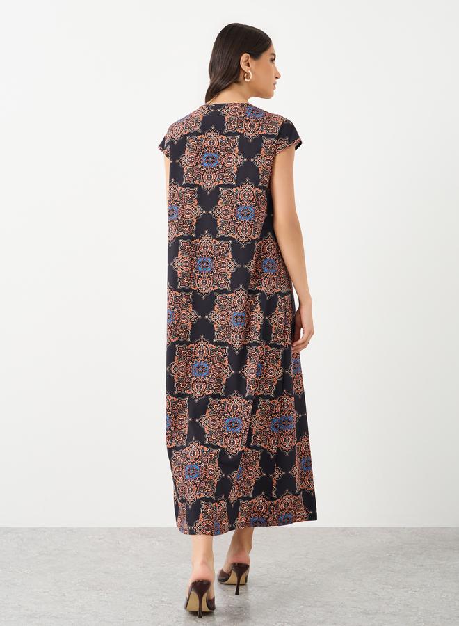 Take Two Contrast Printed V-Neck Short Sleeve Maxi Dress - Image 5