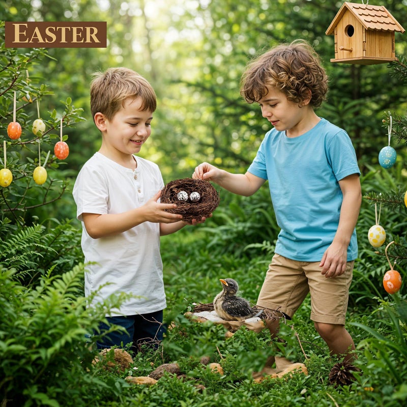 Asikkon Rattan Bird's Nest Easter Rattan Nest for Garden Yard Home Party Wedding Easter Decor(5.9Inch) - Image 5