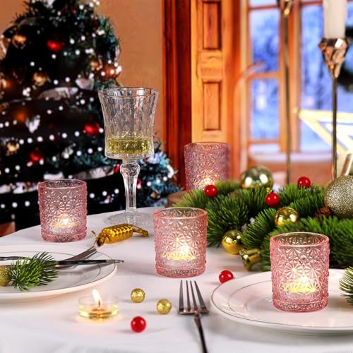 Lanttu Pink Votive Candle Holder Set of 12, Flower Tea Lights Candles Holders for Wedding Table Centerpieces, Birthday Parties, Anniversary, Pink Bridal Shower and Holiday Decorations - Image 3
