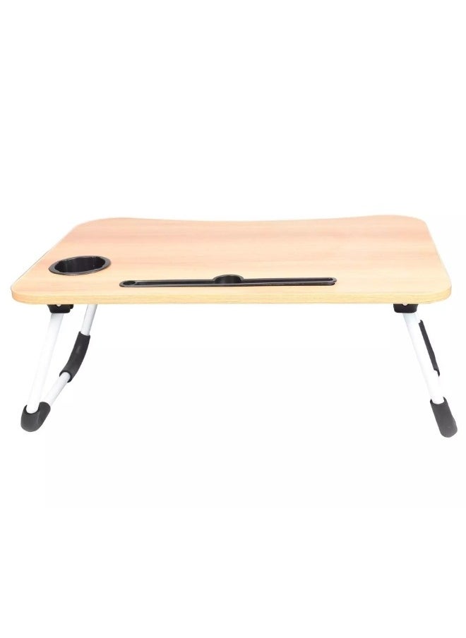 Happy Home - Foldable Laptop Table with Cup Holder and iPad (Length: 60cm * Width: 40cm) - Beige - Image 1