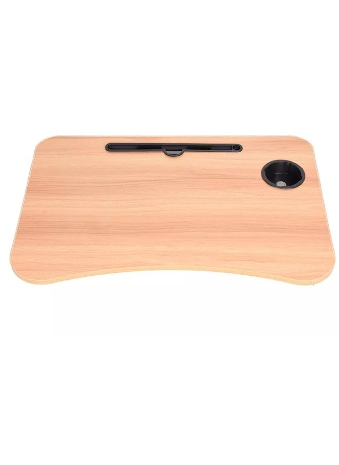 Happy Home - Foldable Laptop Table with Cup Holder and iPad (Length: 60cm * Width: 40cm) - Beige - Image 1