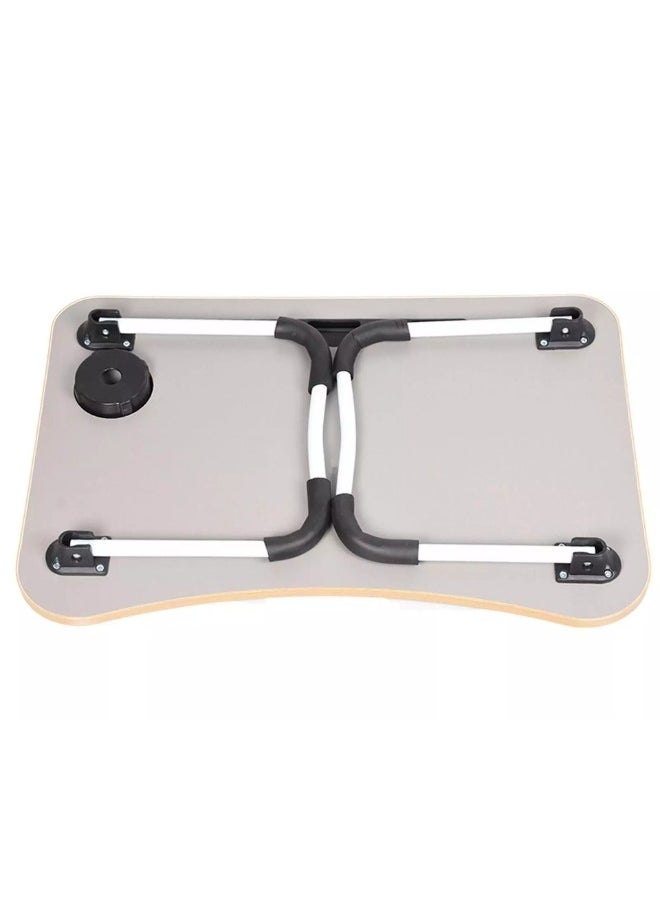 Happy Home - Foldable Laptop Table with Cup Holder and iPad (Length: 60cm * Width: 40cm) - Beige - Image 1