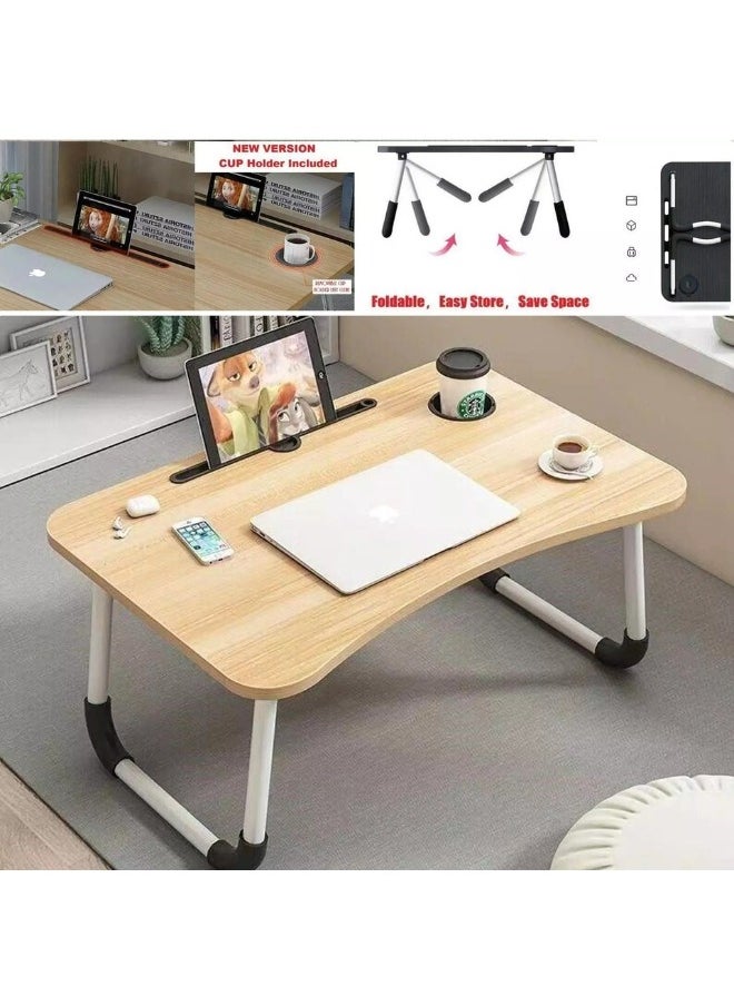 Happy Home - Foldable Laptop Table with Cup Holder and iPad (Length: 60cm * Width: 40cm) - Beige - Image 1