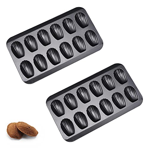 MYSENLAN 2 Pack Madeleine Pan, Spherical Scallop Madeline Bakeware 12-Cavity Heavy Duty Nonstick Madeleine Trays for Oven Baking - Image 1