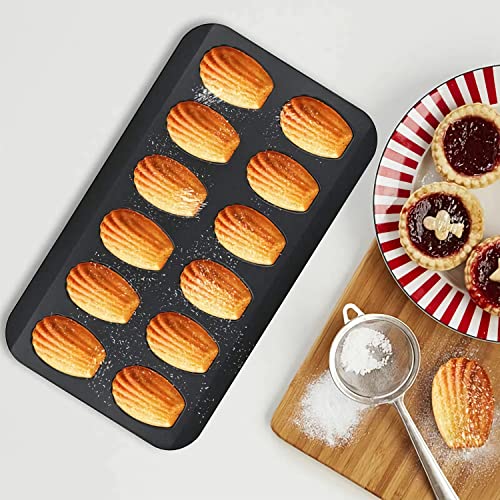 MYSENLAN 2 Pack Madeleine Pan, Spherical Scallop Madeline Bakeware 12-Cavity Heavy Duty Nonstick Madeleine Trays for Oven Baking - Image 2