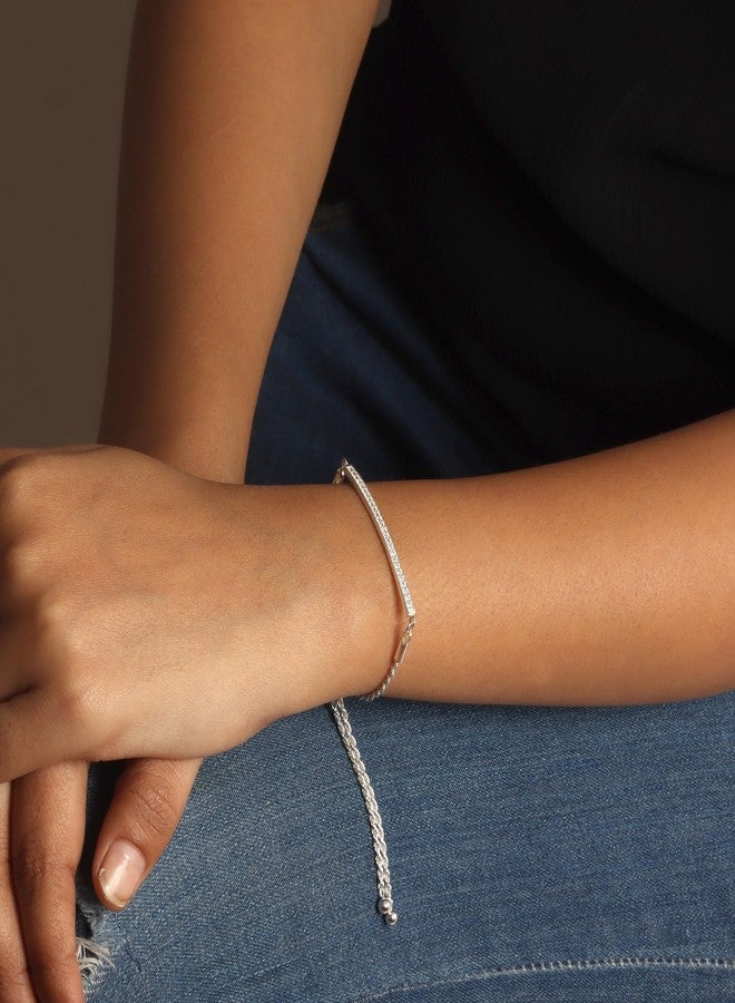 LeCalla 925 Sterling Silver BIS Hallmarked Multi CZ Bar Adjustable Bracelet for Women and Girls - Image 4