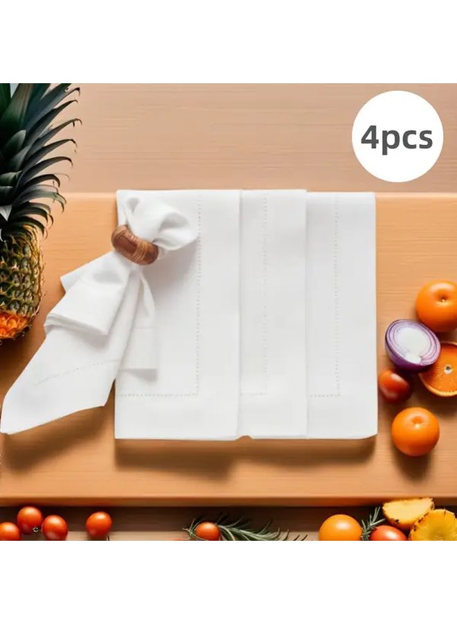 4 قطع مناديل البوليستر البيضاء المربعة مقاس 17.72 × 17.72 بوصة سهلة التنظيف ومتينة لديكور الطاولة - Image 1