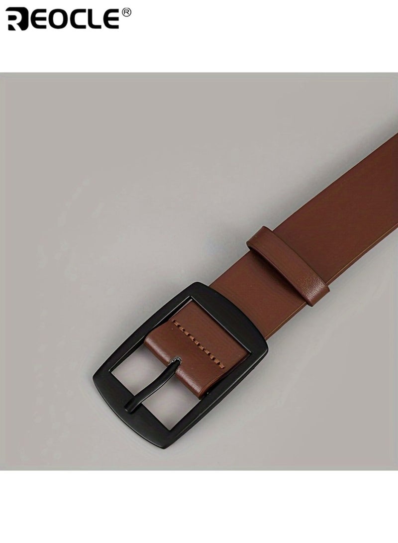 REOCLE Men's Casual Belt with Alloy Buckle Classic Retro Design Highquality Faux Leather Adjustable Strap for Jeans Dress Pants Suitable for Everyday or Formal Events - Image 3