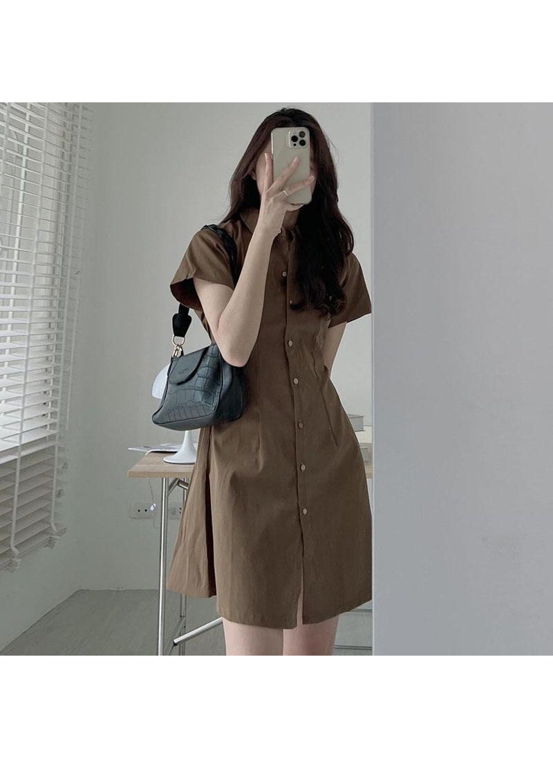 Generic - Korean Chic Summer Slim Waist Mini Dress Shirt Black - Image 1