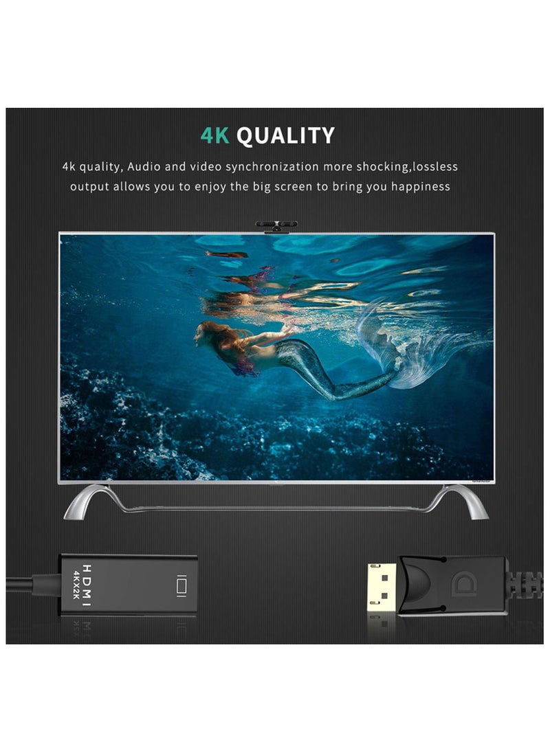 Generic - كابل محول DP إلى HDTV HDMI 4K 30 هرتز مطلي بالذهب منفذ عرض إلى كابل محول HDMI DP ذكر إلى كابل محول HDMI أنثى (أسود) - Image 1