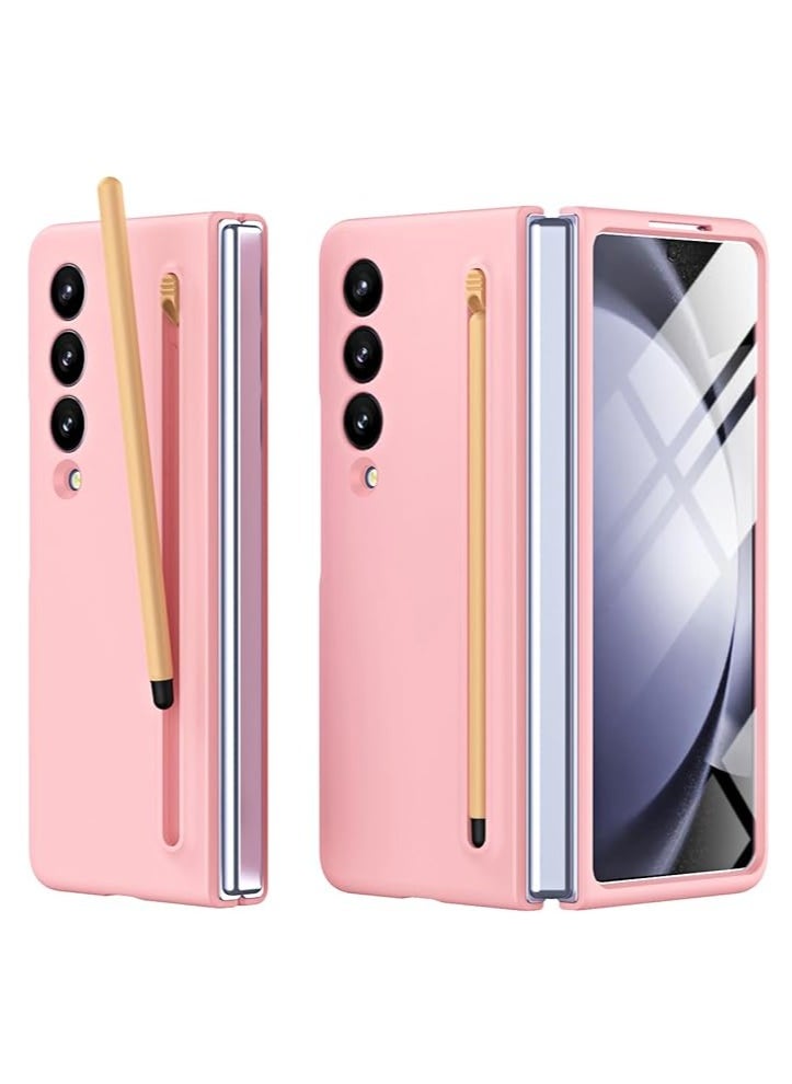 Case Compatible for Galaxy Z Fold 3 Case with Slim S Pen, Galaxy Z Fold 3 Case S Pen Fold Edition, Ultra-Thin Silky Liquid PC Matte Bumper Phone Case Cover for Samsung Galaxy Z Fold3 5G 2021 Pink  - Image 1