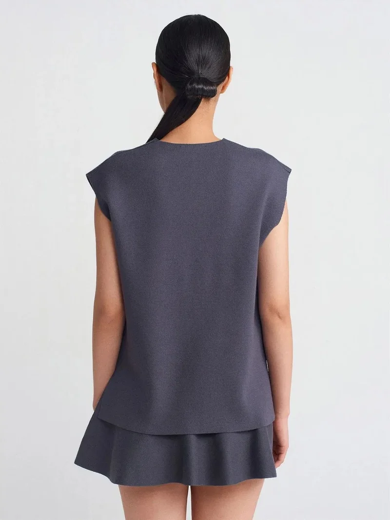 ديلفين DILVIN Women's Ribbed V-Neck Sweater Vest