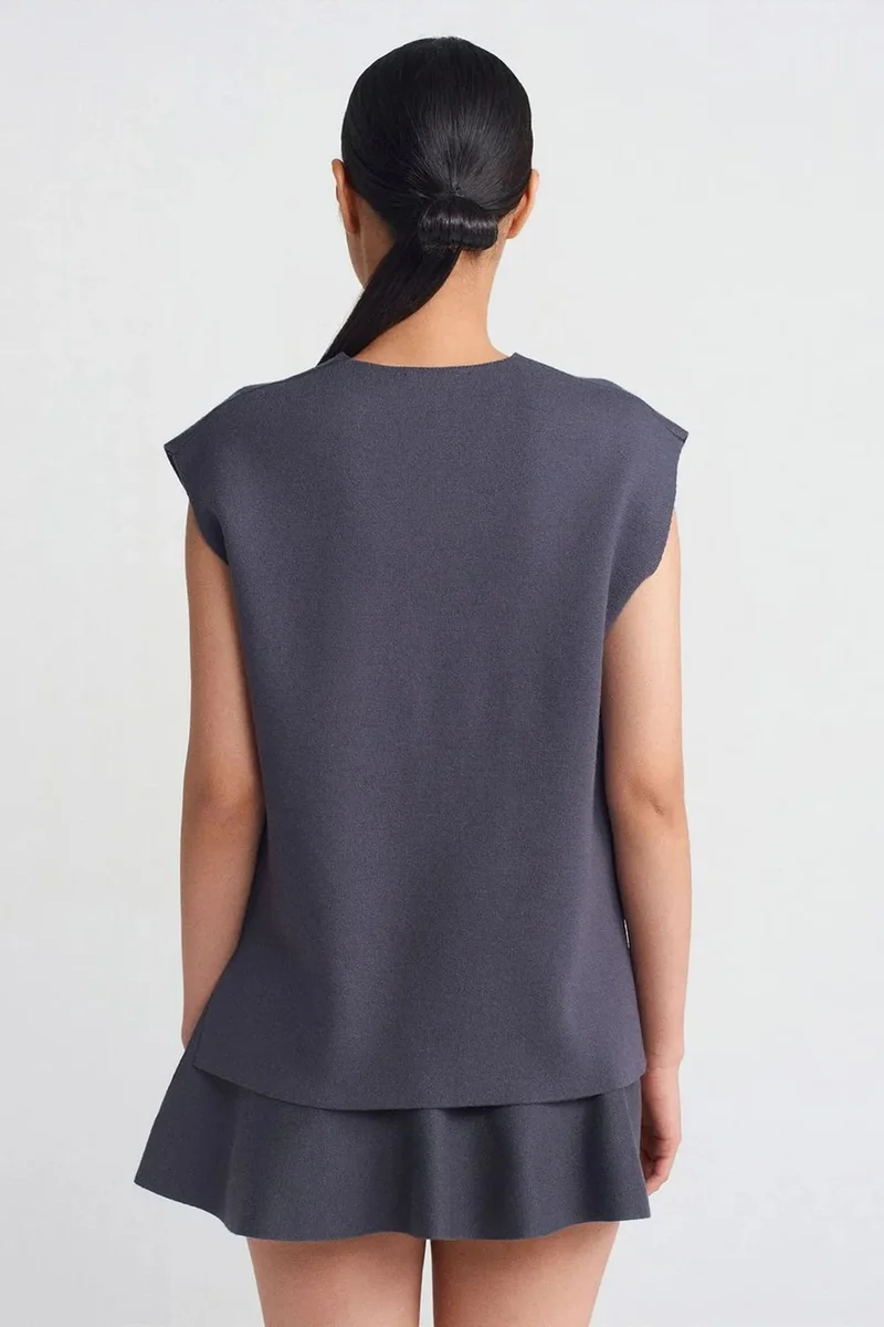 Dilvin Charcoal Grey DILVIN Women's Ribbed V-Neck Sweater Vest for Women | Best Price UAE