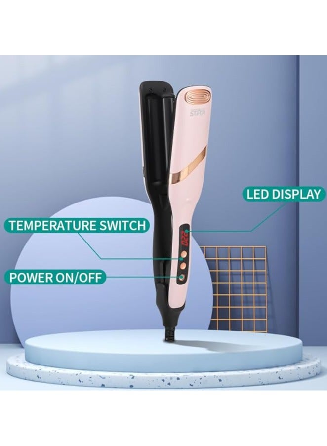Winning Star Hair Crimper & Curling Iron 35mm with Double Barrel Hair Crimper | 75W with 5 Temperature Settings & Rapid Heat-up Time | PTC Ceramic Coated Plates | LED Display | Auto Power-Off | Pink - Image 3