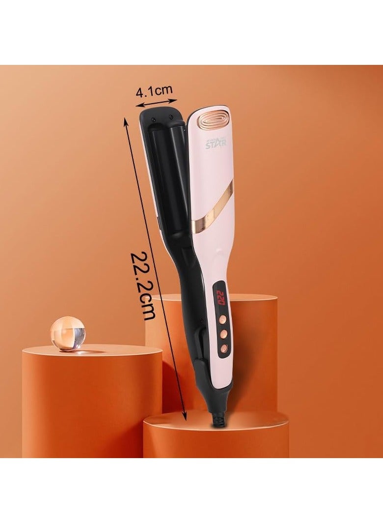 Winning Star Hair Crimper & Curling Iron 35mm with Double Barrel Hair Crimper | 75W with 5 Temperature Settings & Rapid Heat-up Time | PTC Ceramic Coated Plates | LED Display | Auto Power-Off | Pink - Image 2