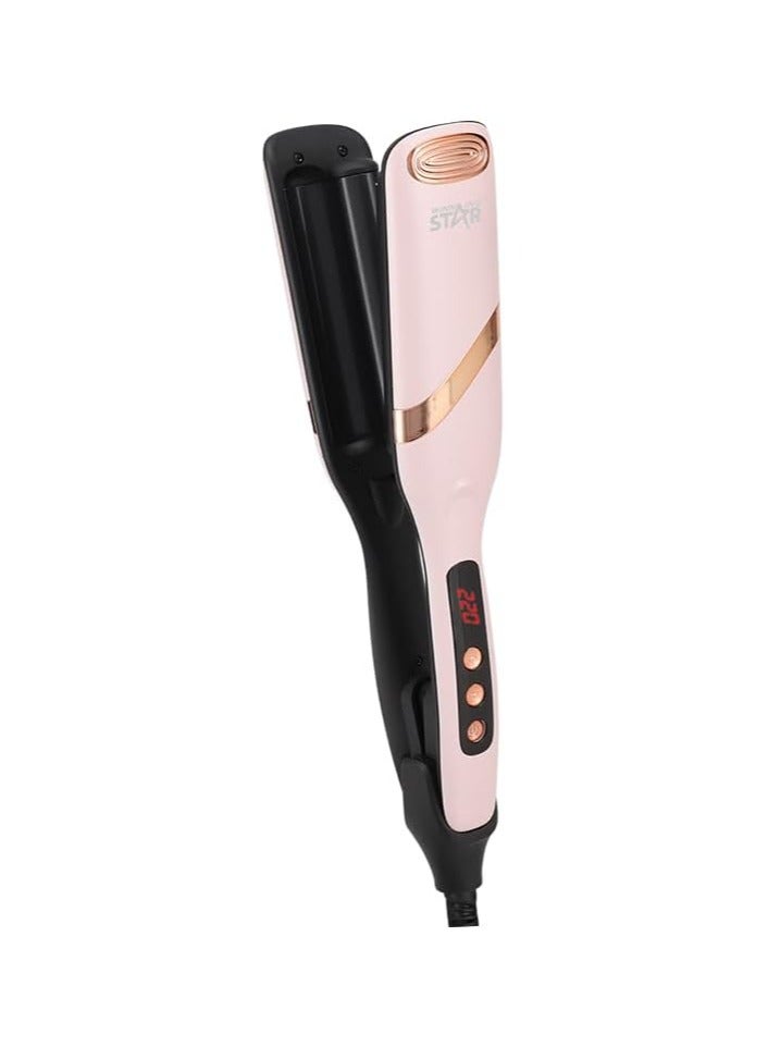 Winning Star Hair Crimper & Curling Iron 35mm with Double Barrel Hair Crimper | 75W with 5 Temperature Settings & Rapid Heat-up Time | PTC Ceramic Coated Plates | LED Display | Auto Power-Off | Pink - Image 4
