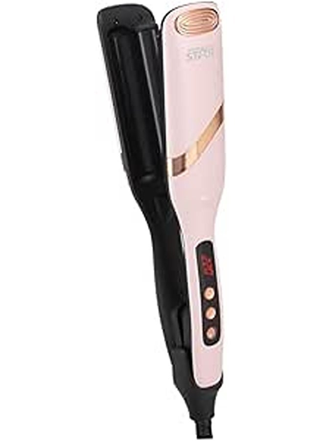 Winning Star Hair Crimper & Curling Iron 35mm with Double Barrel Hair Crimper | 75W with 5 Temperature Settings & Rapid Heat-up Time | PTC Ceramic Coated Plates | LED Display | Auto Power-Off | Pink - Image 1